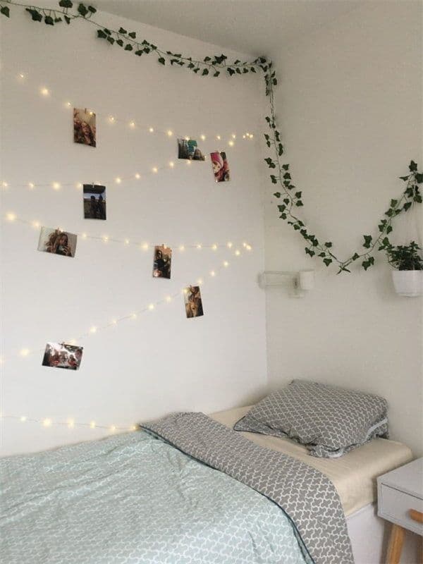 Spring room with floral throw and fairy lights