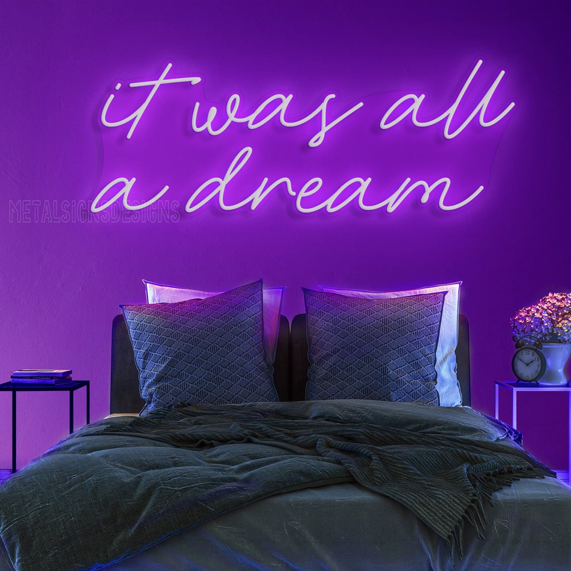 Teen room with neon sign and photo collage