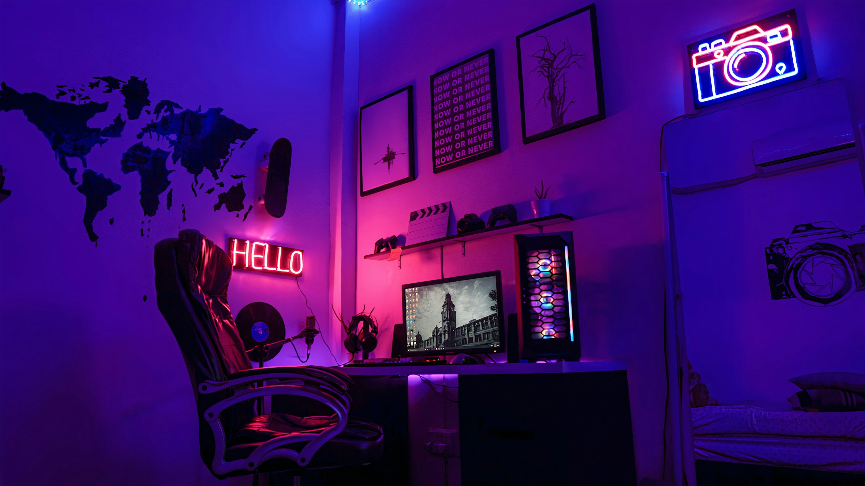 Aesthetic room with RGB lights, plants, and decor